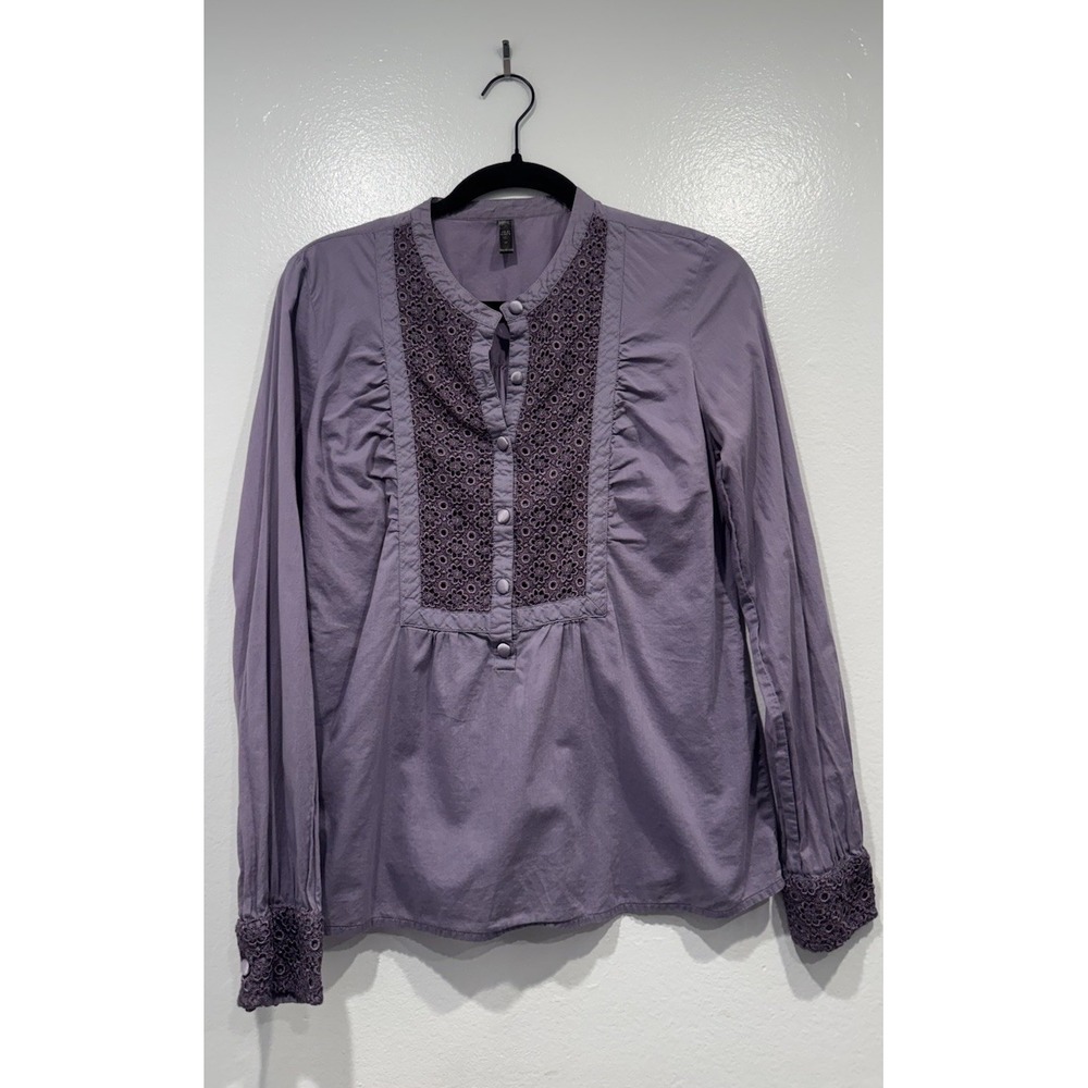 Vintage Old Navy Long Sleeve Shirt Medium Purple Floral Lace Country Western Y2K